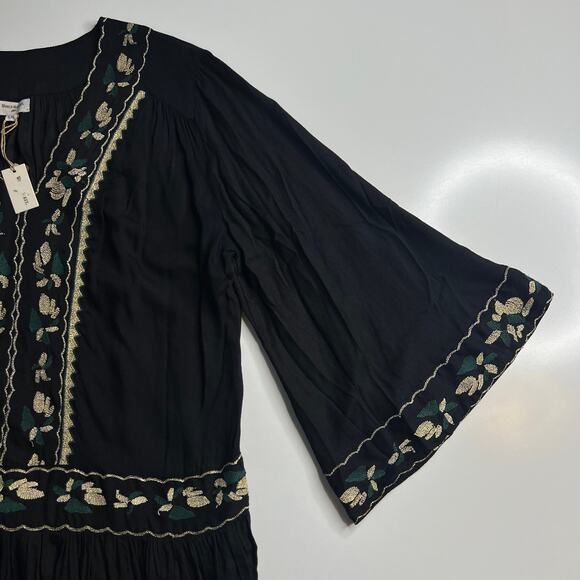 World Market NWT Dress Embroidered Dark Romantic Black/Gold Boho Flowy Size S/M - Picture 10 of 16